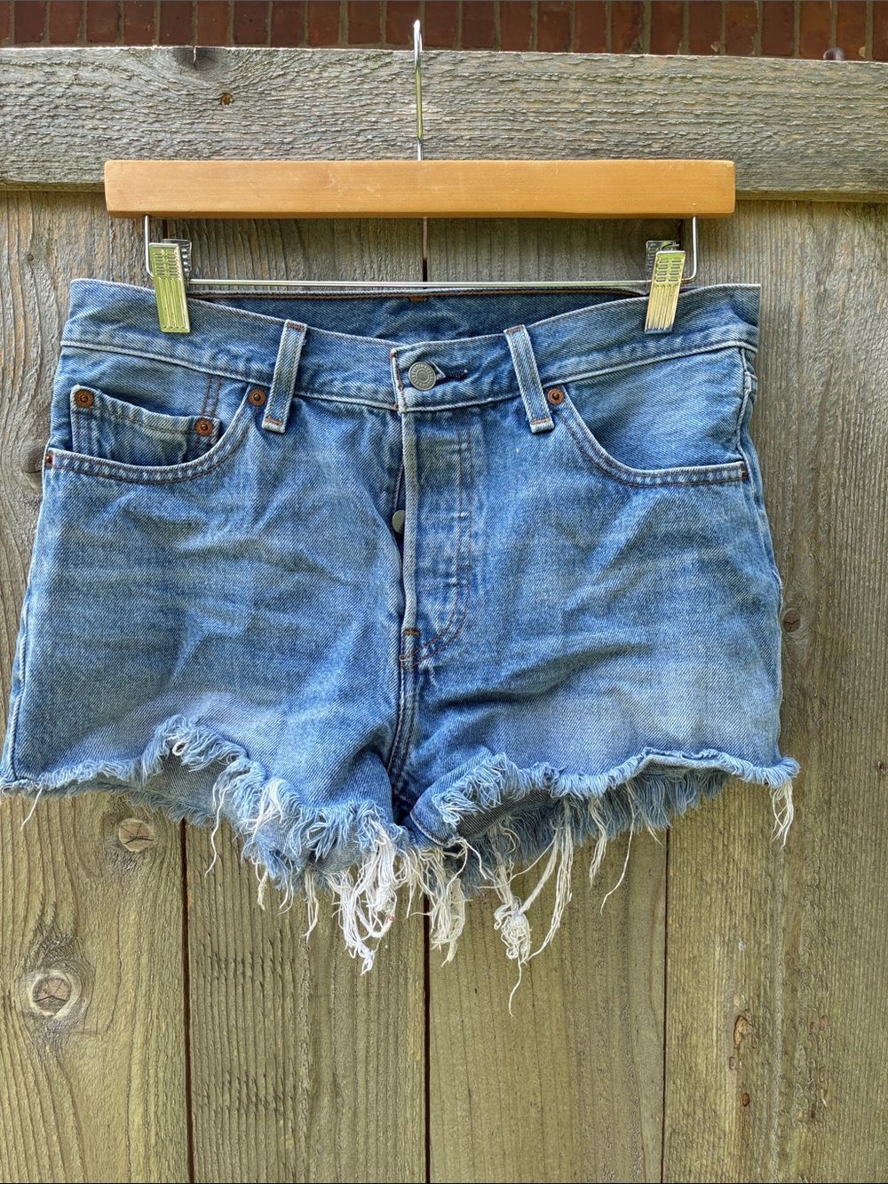 Levi's Cotton Light Blue Frayed Denim Cutoff Shorts